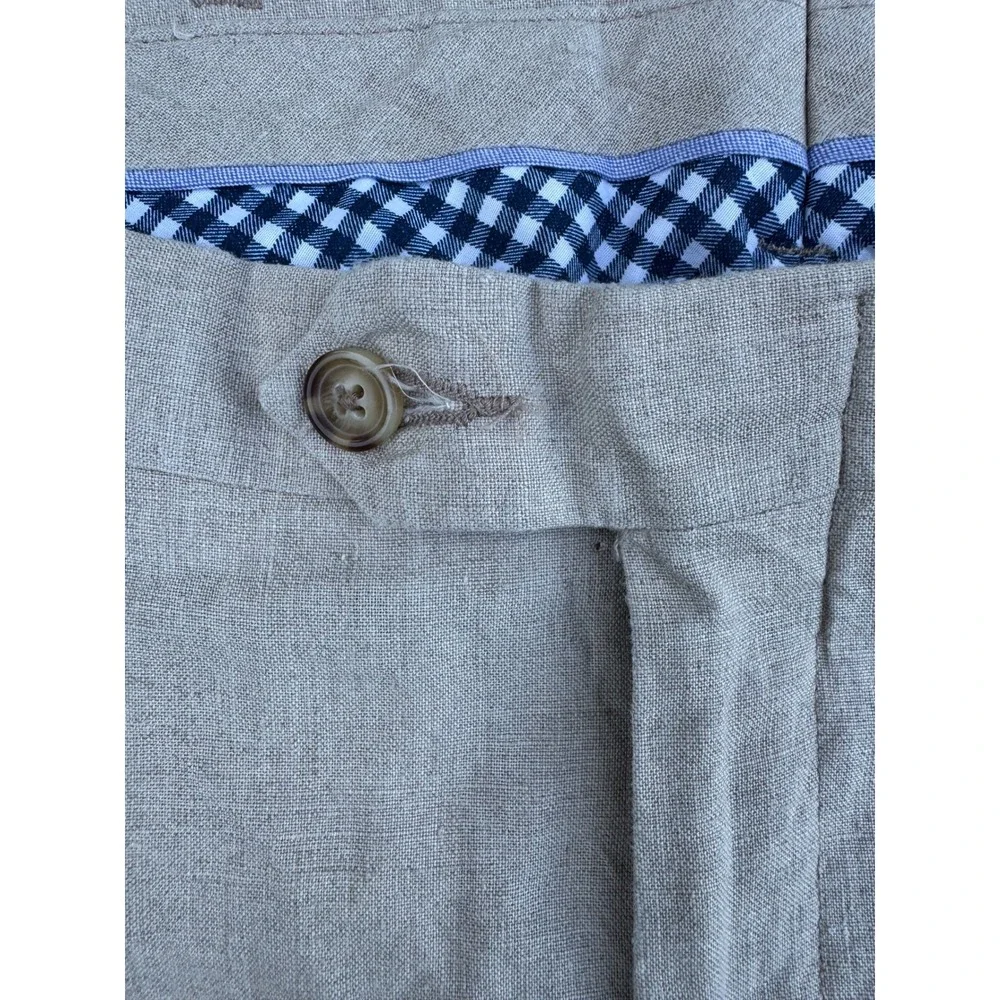 Berle Mens Linen Dress Pants Tan Flat Front Gingham Lining Size 40